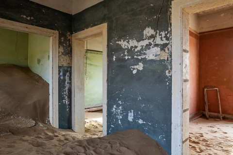 At Kolmanskop, the abandoned ghost town of the diamond days of the early 1900 and of German origin.