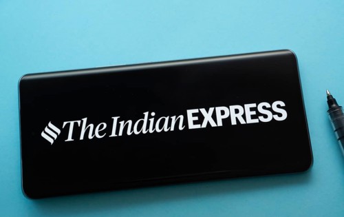 Dhaka, Bangladesh - 18 March 2025: The logo of The Indian Express is displayed on a smartphone