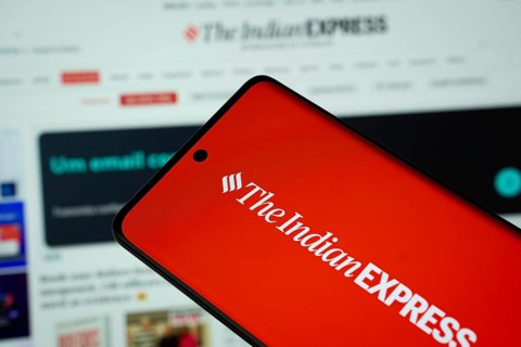 Dhaka, Bangladesh - 18 March 2025: The logo of The Indian Express is displayed on a smartphone