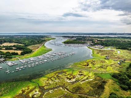 River Hamble and Swanwick Marina from drone, Swanwick, Southampton, Hampshire, England, United