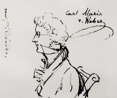 Caricature by Eduard Mörike, portrait of Carl Maria von Weber, 1786 - 1826, German composer,