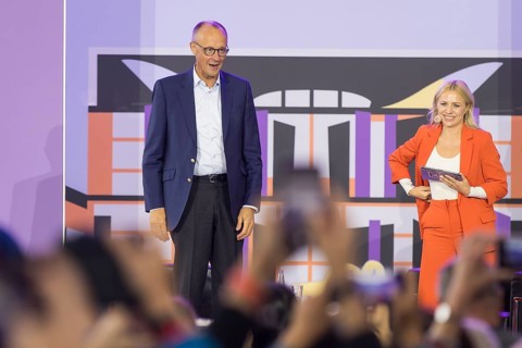 Friedrich Merz (CDU, Chancellor of the Federal Republic of Germany) during a stage talk at the Open