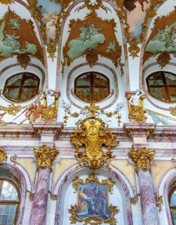 Interior design and exhibition rooms in the Würzburg Residence, imposing 18th century palace with