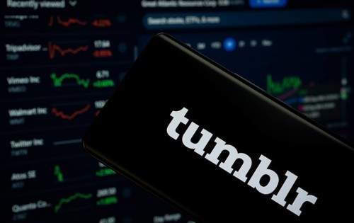 Dhaka, Bangladesh- 08 Aug 2025: Tumblr logo is displayed on a smartphone screen, with a stock graph