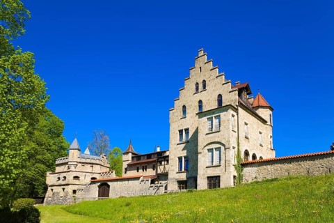Lichtenstein Castle, fairytale castle of Württemberg, romantic fairytale castle on the eaves of the