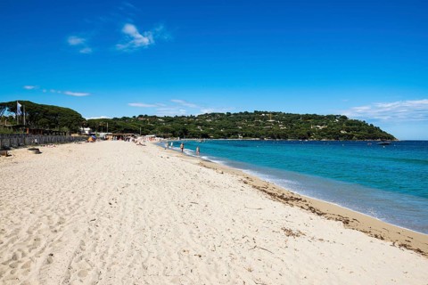 Sandy beach beach, Plage de Tahiti, Saint Tropez, Var, French Riviera, Provence-Alpes-Cote d'Azur,