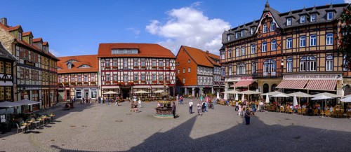 Half-timbered houses on the market square, Wernigerode, Harz, Saxony-Anhalt, Germany