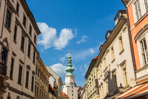 St Michael's Gate and Old Town in Bratislava, Slovakia