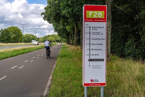 Long-distance cycle path F28, so-called Doorfietsroute, through cycle path, in the province of