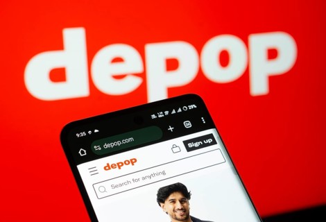Dhaka, Bangladesh- 03 July 2025: Smartphone displaying Depop web interface against Depop logo