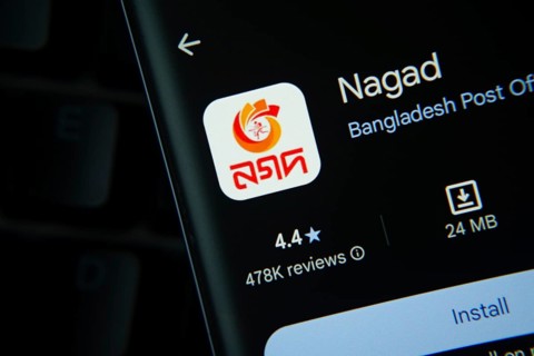Dhaka, Bangladesh- 27 July 2025: Nagad app from Google Playstore is displayed on a smartphone