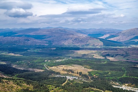 View from Nevis Range Mountains, Grampian Mountains, Fort William, Highland, Lochaber, Scotland, UK
