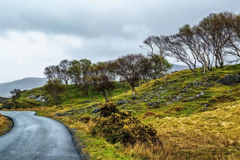 Farms over Loch Slapin, Isle of Skye, Scotland, UK