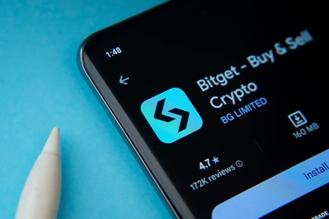 Dhaka, Bangladesh- 27 July 2025: Bitget app from Google Playstore is displayed on a smartphone