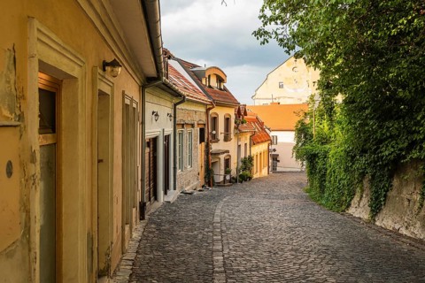 Alley in the historic centre of the Capital of Culture 2026, Trencín, Slovakia