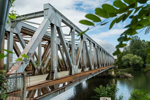The old railway bridge being converted into the Fiesta Bridge over the Váh River, Capital of