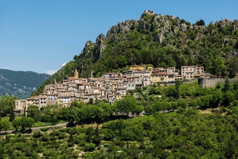 Picturesque mountain village overlooking the sea, Sainte-Agnès, near Menton, Cote d'Azur,