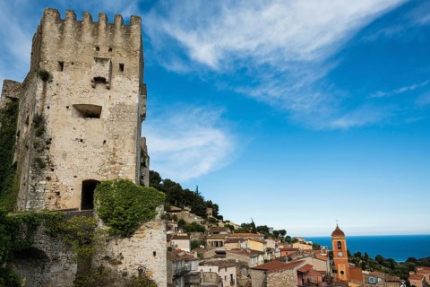 Picturesque mountain village overlooking the sea, Roquebrune, Roquebrune-Cap-Martin, near Monaco,