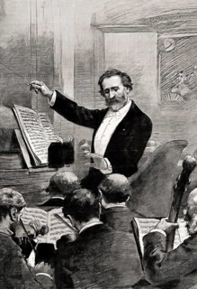 Giuseppe Verdi, 1813 – 1901, Italian opera composer, conducting Aida in Paris, 1880, digitally