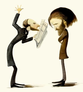 Giuseppe Verdi and the Naples censor preparing the opera Un ballo in maschera, 'A Masked Ball',