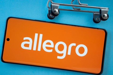 Dhaka, Bangladesh- 03 July 2025: Smartphone screen showing the Allegro logo with shopping cart