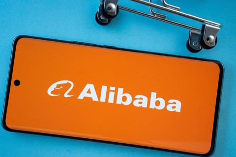 Dhaka, Bangladesh- 03 July 2025: Smartphone screen showing the Alibaba logo with shopping cart
