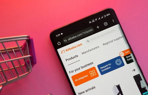 Dhaka, Bangladesh- 23 June 2025: A smartphone displaying the Alibaba website with a shopping cart