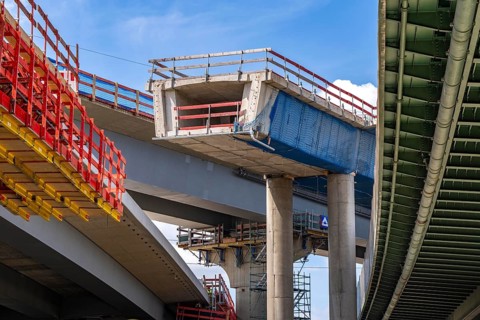 Motorway construction site at the Leverkusen-West junction, A1 and A59 motorways, new construction,
