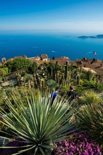 Picturesque mountain village overlooking the sea, Jardin Exotique, Èze, Cote d'Azur,