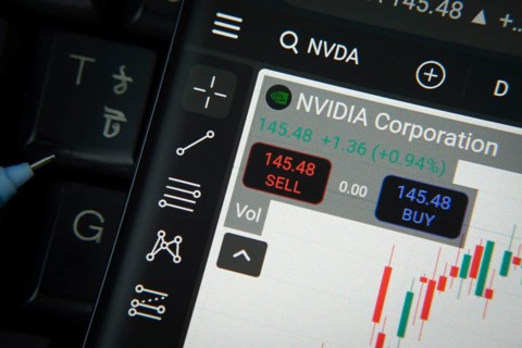 Dhaka, Bangladesh- 20 June 2025: Nvidia corporation stock trading details on smartphone over a