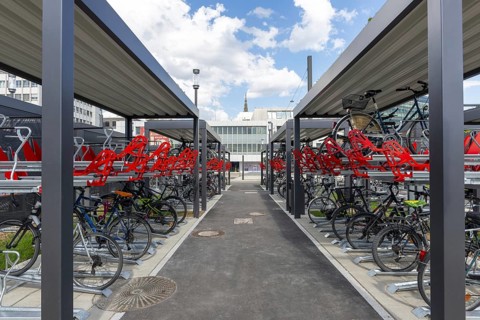 Bicycle parking facility, Ulm, Swabian Alb, Baden-Württemberg, Germany