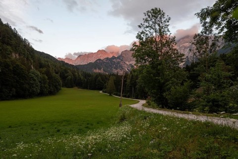 Kamnik-Savinja Alps, Alpenglow, Zgornje Jezersko, Slovenia