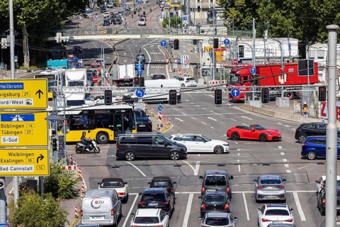 Roadworks traffic obstruction and congestion around the city centre Willy-Brandt-Straße in