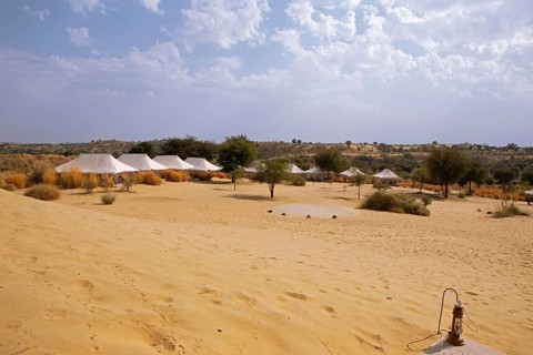 Desert camp or tented camp in the Thar Desert or Great Indian Desert, near Jaisalmer, Rajasthan,