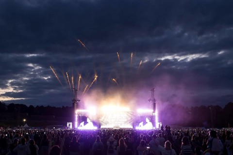 Fireworks at the end of J-Hope's performance at the Lollapalooza Festival in the Olympiastadion and