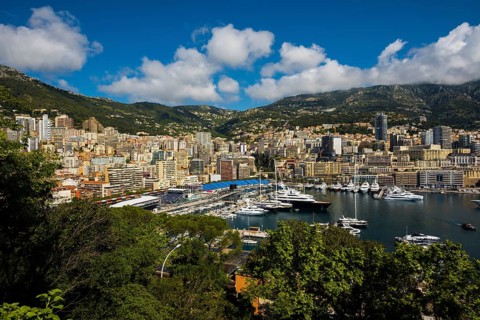Panorama, Skyline with skyscrapers by the sea, Monte Carlo, Cote d'Azur, Monaco