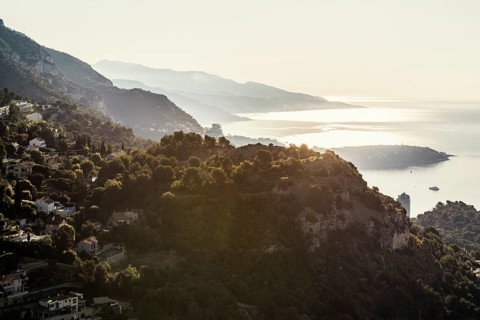 Panorama, View from the grande corniche, City and coast, Monte Carlo, Cote d'Azur, Monaco