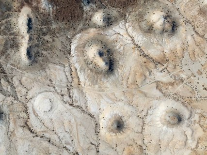 Conical rocks, so-called Prince Albert formations. Aerial view. Drone shot. Southern Namibia