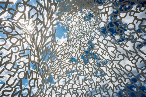 Sculpture made of letters, Le Nomade, artist Jaume Plensa, Antibes, Provence Alpes Côte d'Azur,