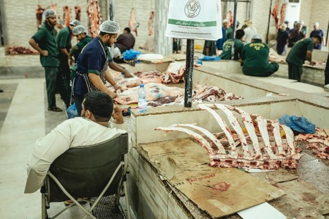Market hall, section of camel butchers, Salalah, Dhofar, Oman