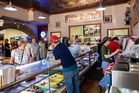 Clare, Michigan, The Cops and Doughnuts doughnut shop and bakery in a rural Michigan town. The shop