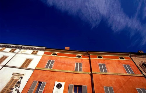 Facade of the Giuseppe Verdi house, Casa Barezzi, Piazza Giuseppe Verdi, old town of Busseto,