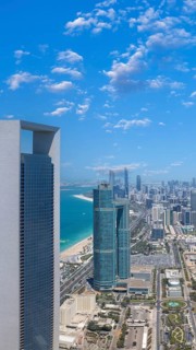 UAE, United Arab Emirates, Abu Dhabi downtown panorama and financial center skyline