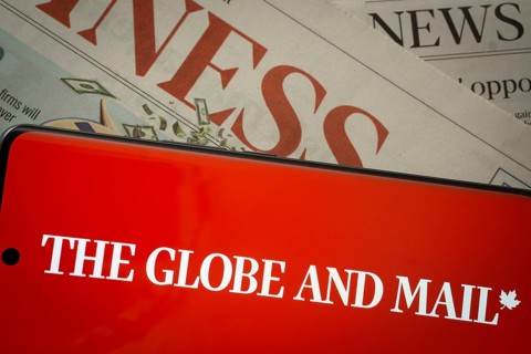Dhaka, Bangladesh - 18 March 2025: The logo of The Globe And Mail is displayed on a smartphone