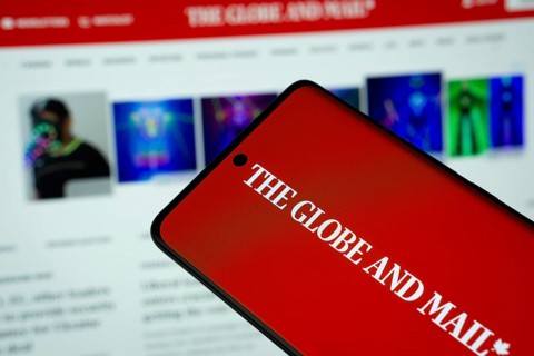 Dhaka, Bangladesh - 18 March 2025: The logo of The Globe And Mail is displayed on a smartphone