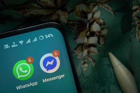 Dhaka, Bangladesh- 07 May 2025: WhatsApp and Messenger app icon is seen on smartphone