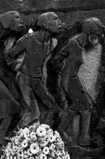 Bittermark memorial, memorial site, detail with wreath of flowers for the memorial service on Good