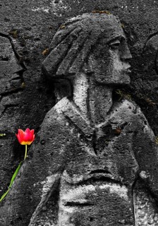 Bittermark memorial, memorial site, detail with tulip for the memorial service on Good Friday,