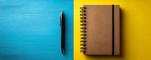 Minimalistic flat lay of office workflow productivity tools that improve efficiency and saving time