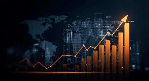 Stock market and economy growth trend fluctuations. Advanced graph business analytic tool that